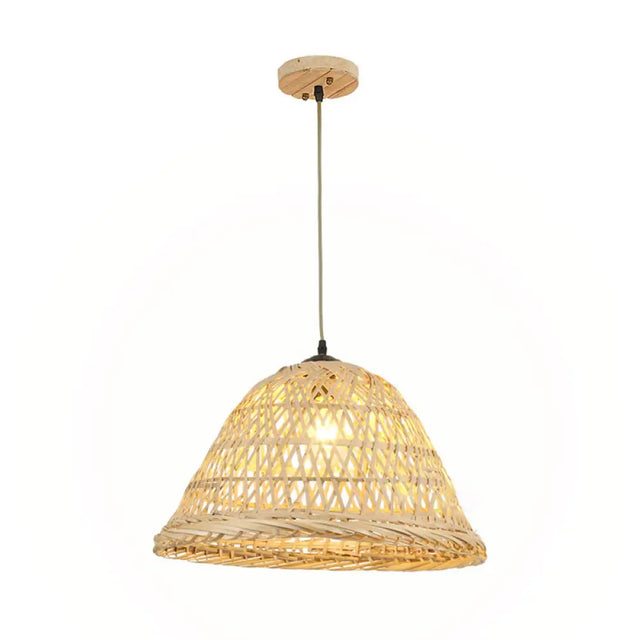 Nordic Bamboo Pendant Light For Dining Room - Beige Bell Shape