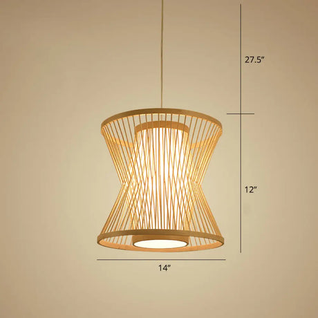 Nordic Bamboo Pendant Lighting: Symmetric Cage 1 Bulb Beige - Ideal For Restaurants / 12