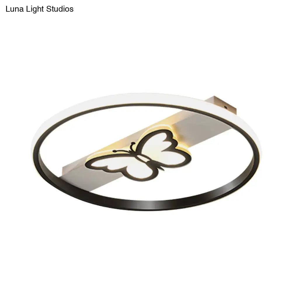 Nordic Black Butterfly Flush Mount Led Ceiling Light Fixture With Acrylic Shade In Warm/White