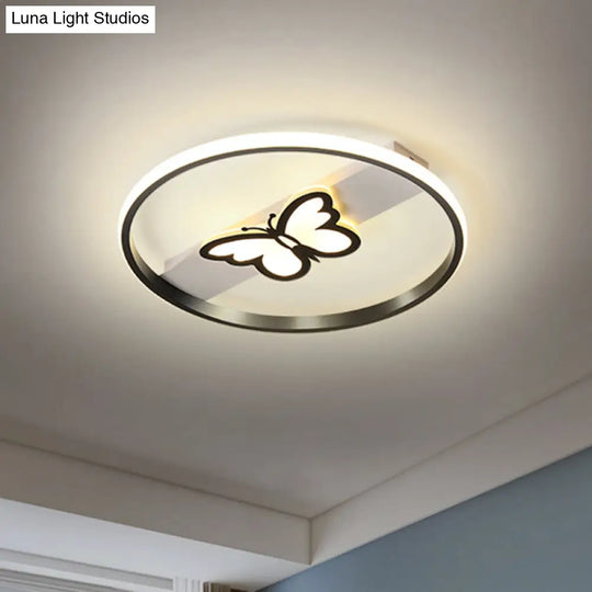 Nordic Black Butterfly Flush Mount Led Ceiling Light Fixture With Acrylic Shade In Warm/White