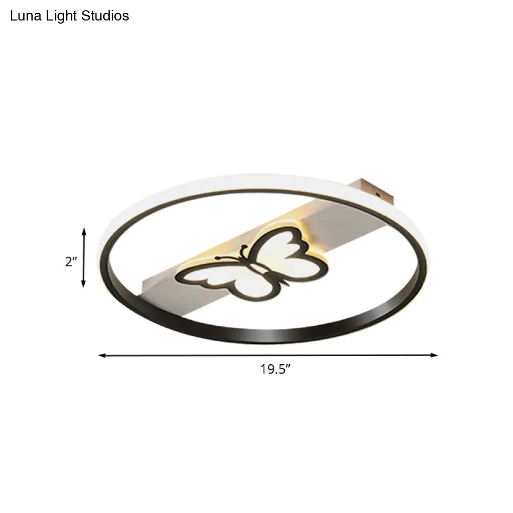 Nordic Black Butterfly Flush Mount Led Ceiling Light Fixture With Acrylic Shade In Warm/White