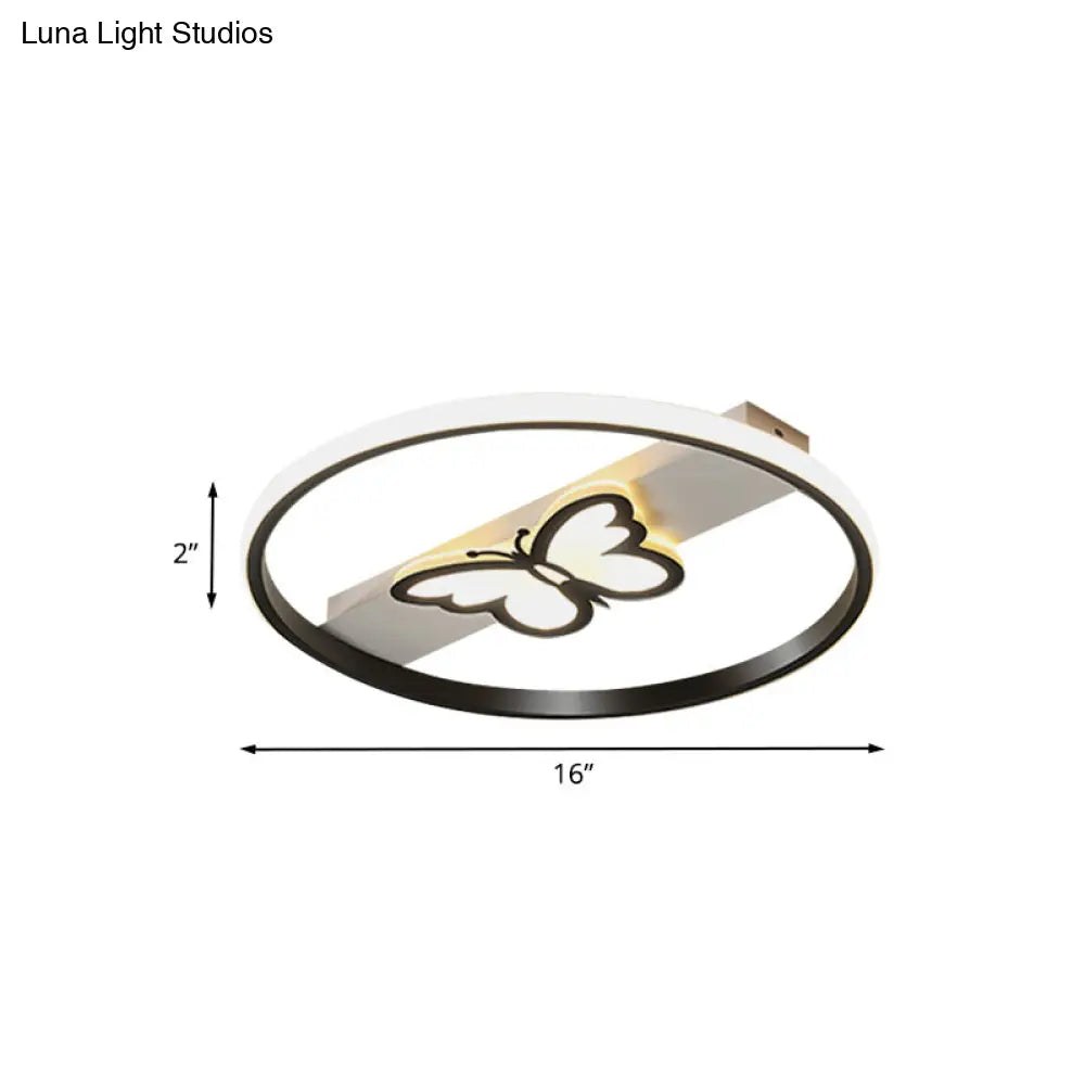 Nordic Black Butterfly Flush Mount Led Ceiling Light Fixture With Acrylic Shade In Warm/White