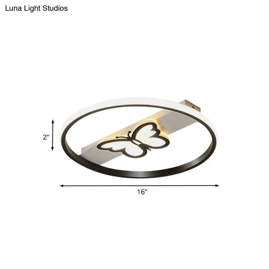 Nordic Black Butterfly Flush Mount Led Ceiling Light Fixture With Acrylic Shade In Warm/White