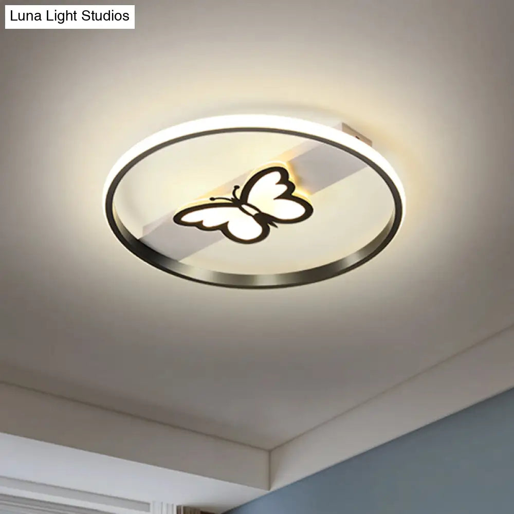 Nordic Black Butterfly Flush Mount Led Ceiling Light Fixture With Acrylic Shade In Warm/White