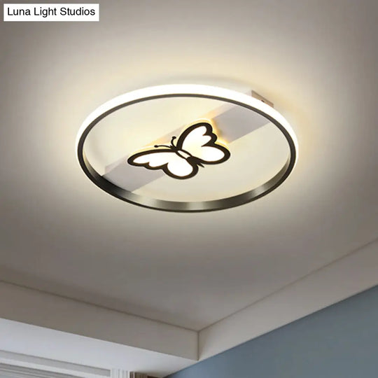 Nordic Black Butterfly Flush Mount Led Ceiling Light Fixture With Acrylic Shade In Warm/White