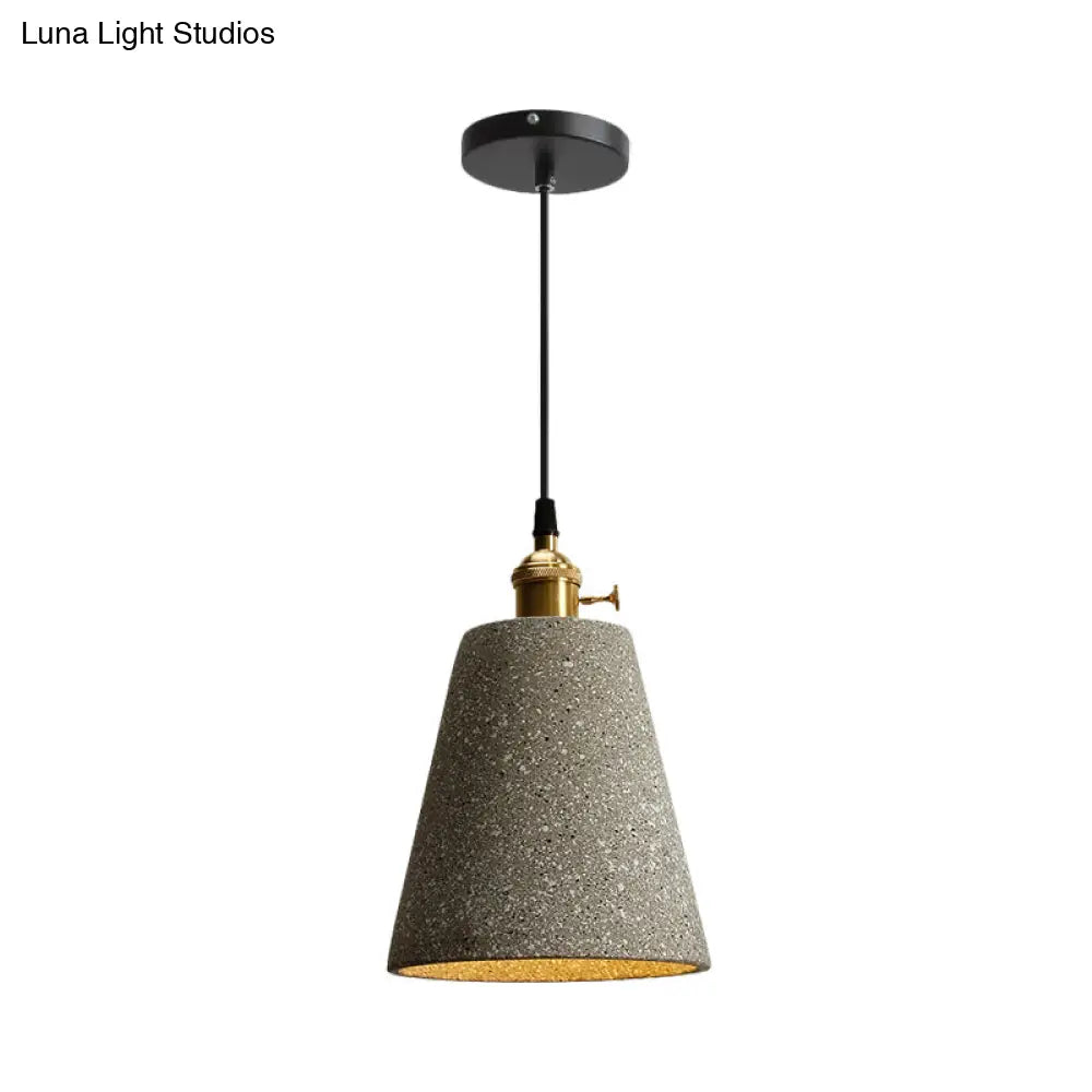 Nordic Black/Grey Pendant Hanging Light With Cement Shade And Rotary Switch - Single Bedside Drop