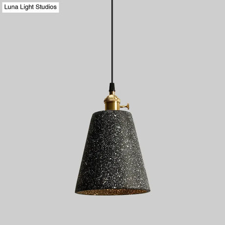 Nordic Black/Grey Pendant Hanging Light With Cement Shade And Rotary Switch - Single Bedside Drop