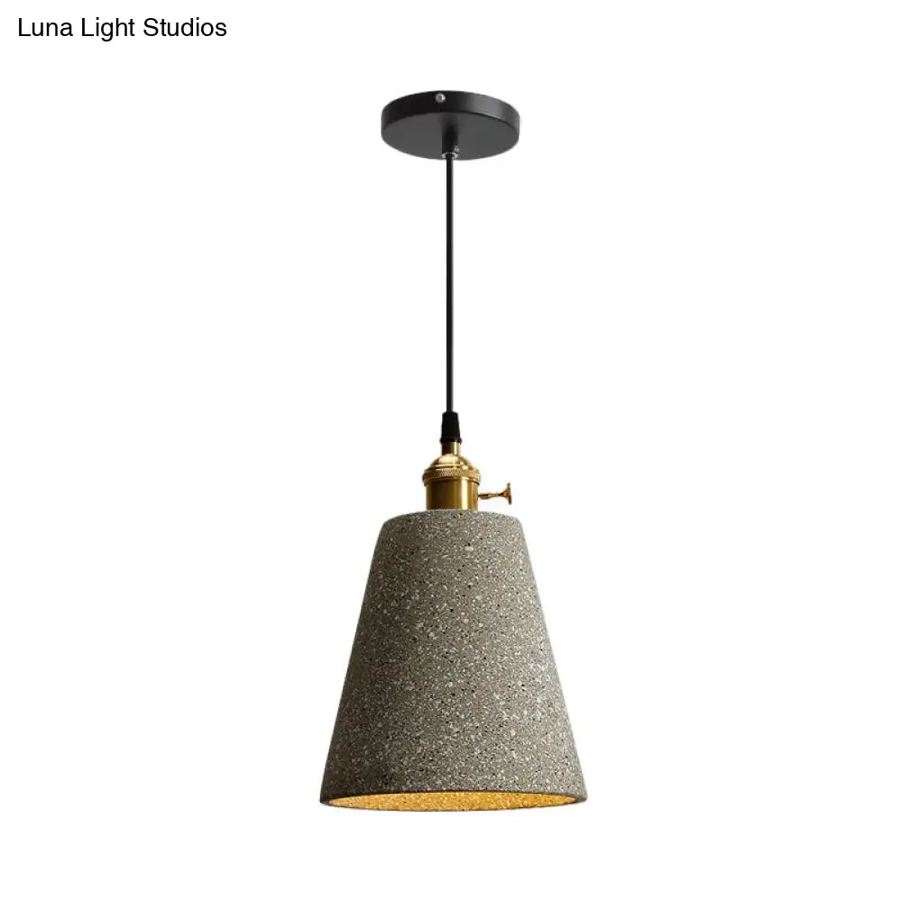 Nordic Black/Grey Bedside Pendant Light With Cement Shade And Rotary Switch