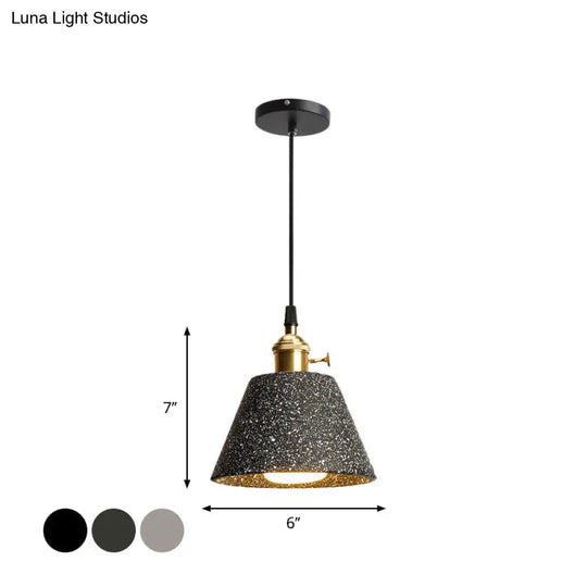 Nordic Black/Grey Pendant Hanging Light With Cement Shade And Rotary Switch - Single Bedside Drop