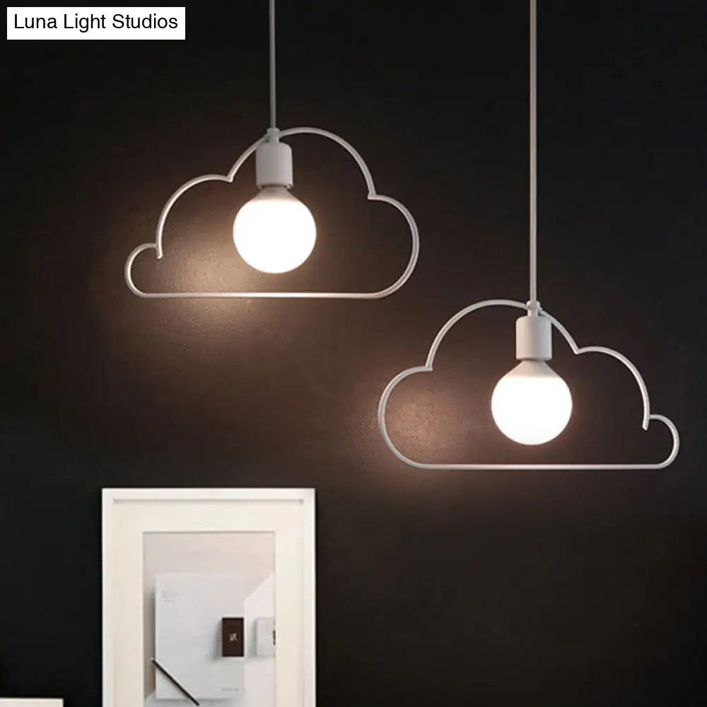 Nordic Black/White Pendant Light With Cloud Iron Frame - 2-Bulb Kitchen Multi