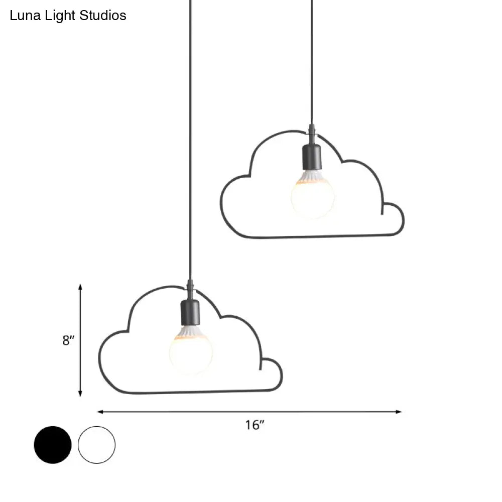 Nordic Black/White Pendant Light With Cloud Iron Frame - 2-Bulb Kitchen Multi