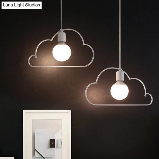 Nordic Black/White Pendant Light With Cloud Iron Frame - 2-Bulb Kitchen Multi White