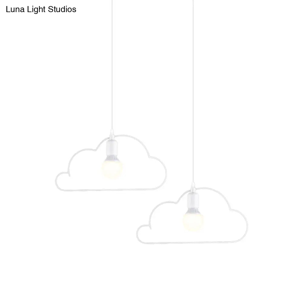 Nordic Black/White Pendant Light With Cloud Iron Frame - 2-Bulb Kitchen Multi