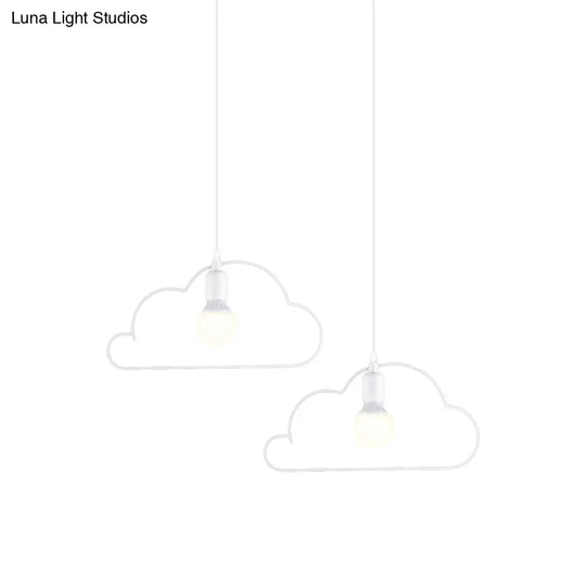 Nordic Black/White Pendant Light With Cloud Iron Frame - 2-Bulb Kitchen Multi