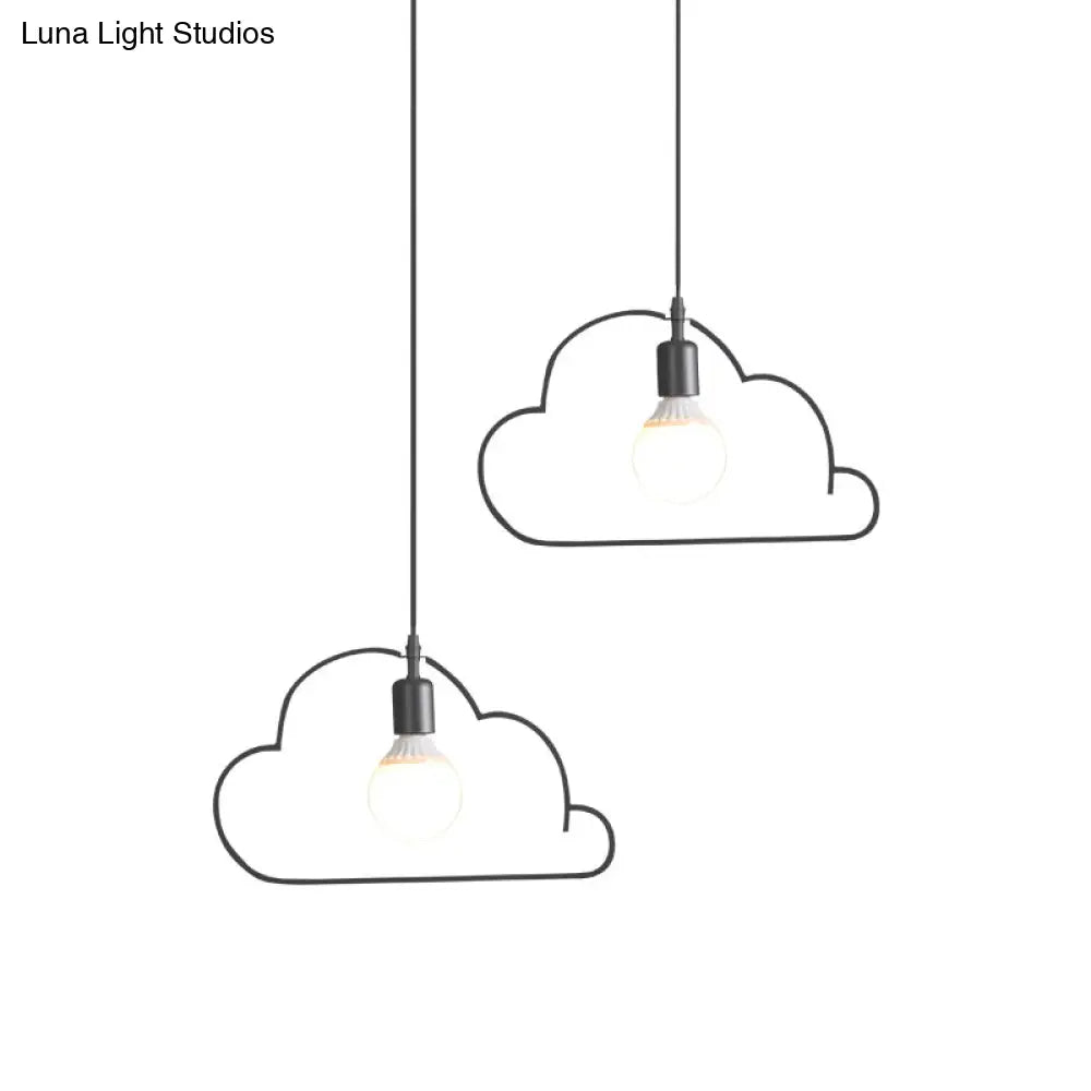 Nordic Black/White Pendant Light With Cloud Iron Frame - 2-Bulb Kitchen Multi