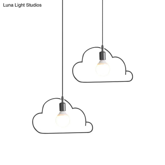 Nordic Black/White Pendant Light With Cloud Iron Frame - 2-Bulb Kitchen Multi