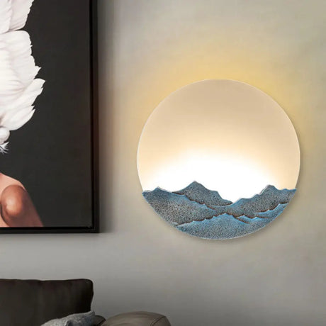 Nordic Blue/Brown Led Moon Shaped Acrylic Mural Wall Lamp With Mountain Design: Stylish Lighting
