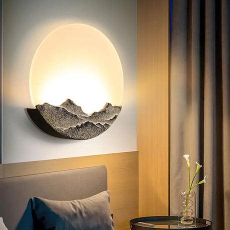 Nordic Blue/Brown Led Moon Shaped Acrylic Mural Wall Lamp With Mountain Design: Stylish Lighting