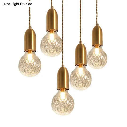 Nordic Brass Pendant Lamp: Lattice Glass Bulb Shaped For Restaurant Ceilings (1-Light)