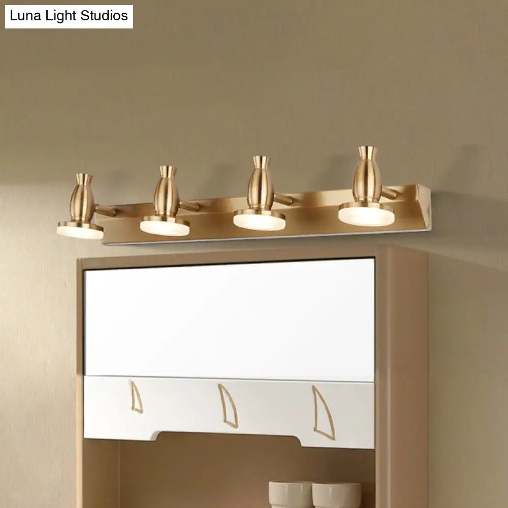 Nordic Brass Wall Lighting - 4 Head Bathroom Vanity Lamp With Round Metal Shade In Warm/White Light