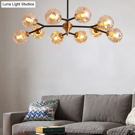 Nordic Bubble Hanging Lamp Kit - Clear/Amber/Smoke Gray Dimpled Glass Chandelier Ideal For Dining