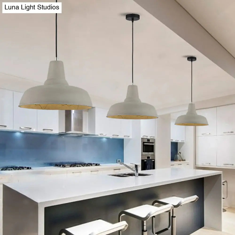 Nordic Cement 1-Head Pendant Light With Carved Interior – Barn Kitchen Bar Grey/White/Beige
