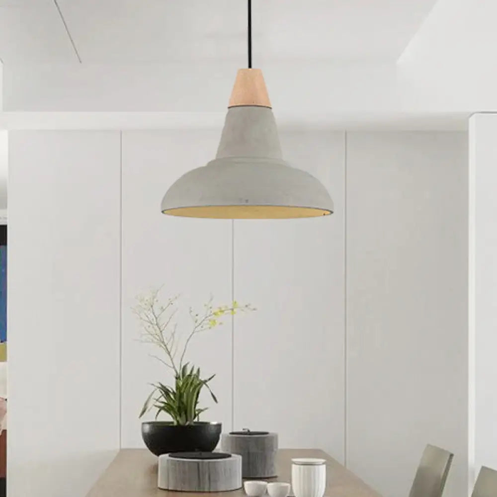 Nordic Cement 1-Head Pendant Light With Carved Interior – Barn Kitchen Bar Grey/White/Beige