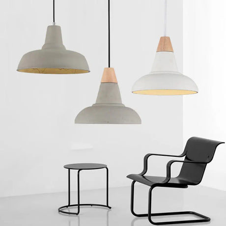 Nordic Cement 1-Head Pendant Light With Carved Interior – Barn Kitchen Bar Grey/White/Beige