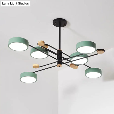 Nordic Chandelier With 6 Lights: Modern Sputnik Design Gold/Grey/White-Wood Finish Acrylic Shade