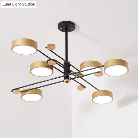 Nordic Chandelier With 6 Lights: Modern Sputnik Design Gold/Grey/White-Wood Finish Acrylic Shade