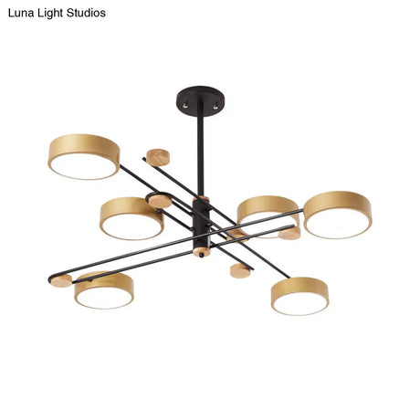 Nordic Chandelier With 6 Lights: Modern Sputnik Design Gold/Grey/White-Wood Finish Acrylic Shade