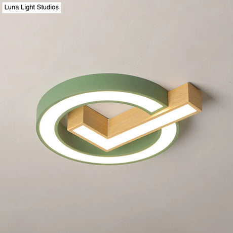 Nordic Checkmark Wood Flush Mount Lamp - 18/22 Inches Wide Led Ceiling Lighting Grey/Green