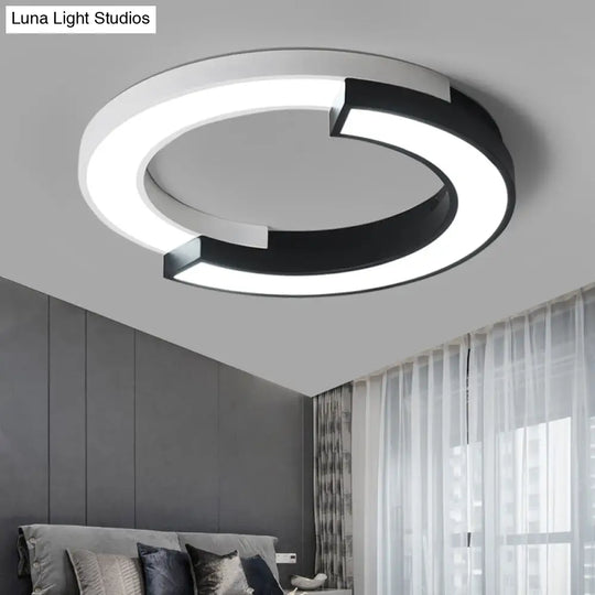 Nordic Circle Bedroom Shine: Spliced Black And White Led Metal Flush Mount Ceiling Light.