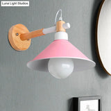 Nordic Cone Wall Lighting Fixture - Stylish 1-Head Metallic Sconce Lamp With Wooden Joint Black/Grey