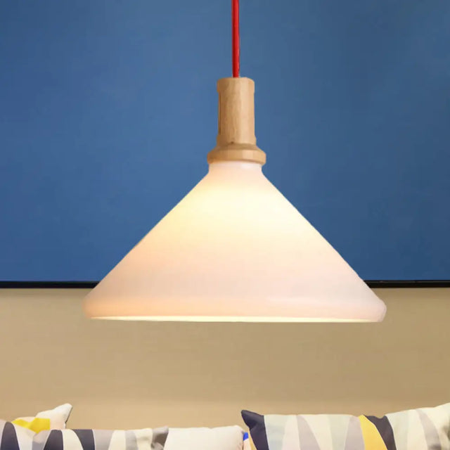 Nordic Conical Pendant Light - Frosted Glass White Dining Room Ceiling Hanging