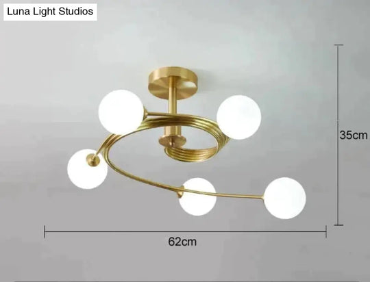 Nordic Creative Rotate Bedroom Room Lamp Copper Ceiling 5 Milky White / Without Bulb