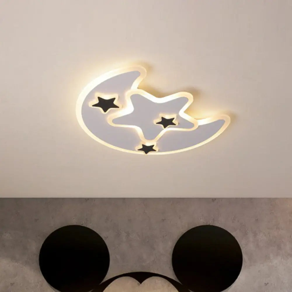 Nordic Crescent & Star Led Flush Mount Acrylic Ceiling Light - White / 16.5’ Warm