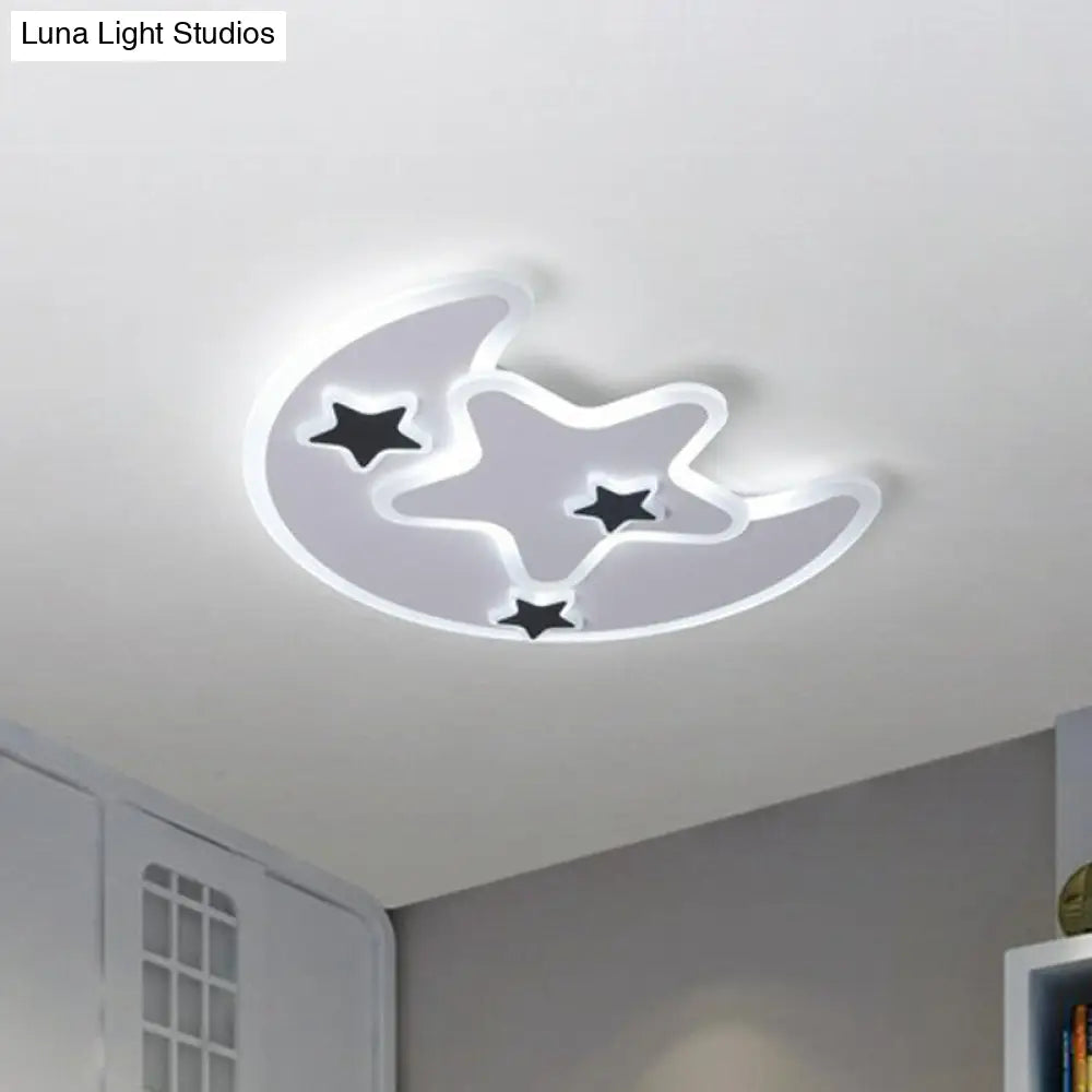 Nordic Crescent & Star Led Flush Mount Acrylic Ceiling Light - White / 16.5