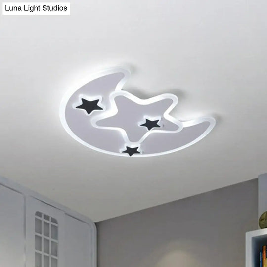 Nordic Crescent & Star Led Flush Mount Acrylic Ceiling Light - White / 16.5
