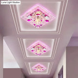 Nordic Crystal Flush Mount Light: Floral Led Purple Ceiling Fixture For Corridor