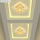 Nordic Crystal Flush Mount Light: Floral Led Purple Ceiling Fixture For Corridor