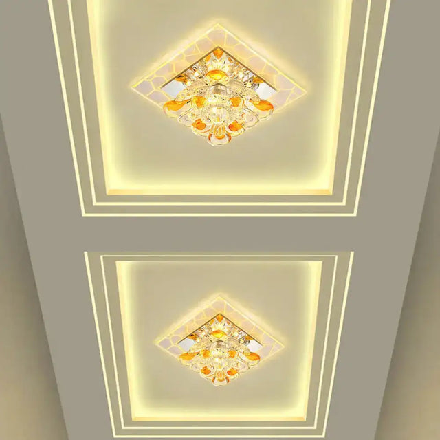 Nordic Crystal Flush Mount Light: Floral Led Purple Ceiling Fixture For Corridor / Warm