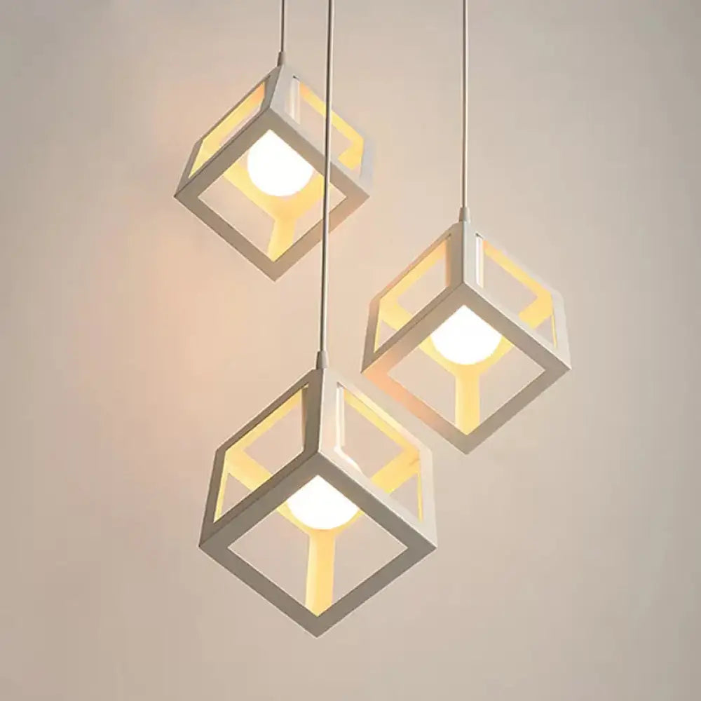Nordic Cube Metal Pendant Light In White With Down Lighting For Ceiling Hang