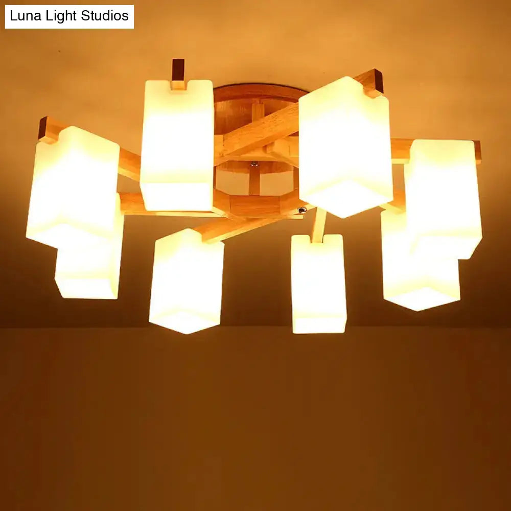Nordic Cuboid Cream Glass Ceiling Lamp - Beige Semi Flush Mount Light For Living Room (3/5/8 Bulbs)