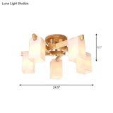 Nordic Cuboid Cream Glass Ceiling Lamp - Beige Semi Flush Mount Light For Living Room (3/5/8 Bulbs)