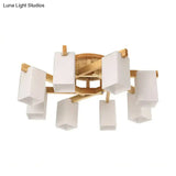 Nordic Cuboid Cream Glass Ceiling Lamp - Beige Semi Flush Mount Light For Living Room (3/5/8 Bulbs)
