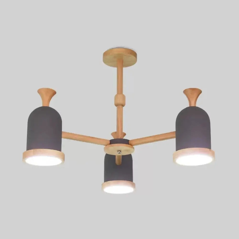 Nordic Design Inverted Goblet Pendant Light: Wood Chandelier For Childs Bedroom 3 / Grey