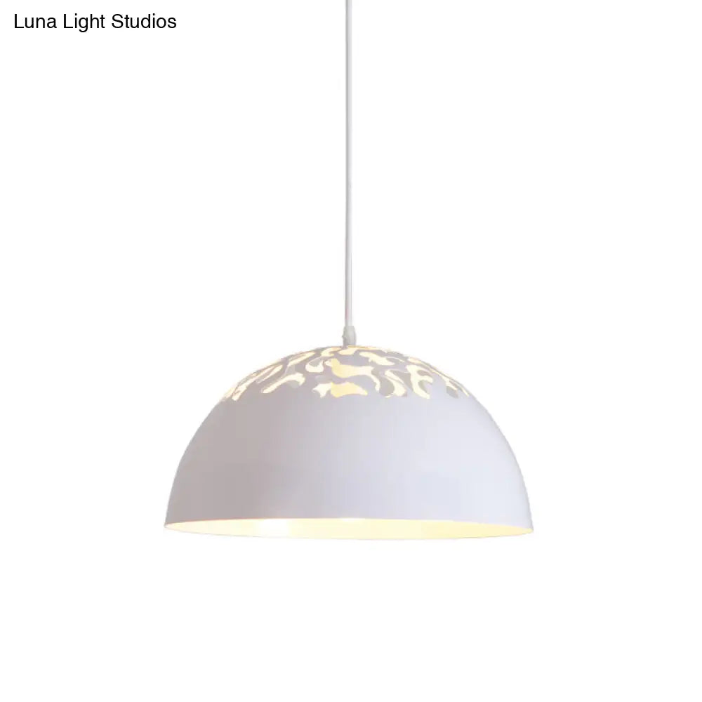 Nordic Dome Ceiling Pendant Lamp With Hollowed Top - 14/16 Wide Iron Light In Black/White