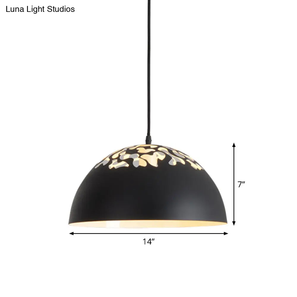 Nordic Dome Ceiling Pendant Light - 14’/16’ Wide 1-Light Iron Lamp With Hollowed Top Black/White