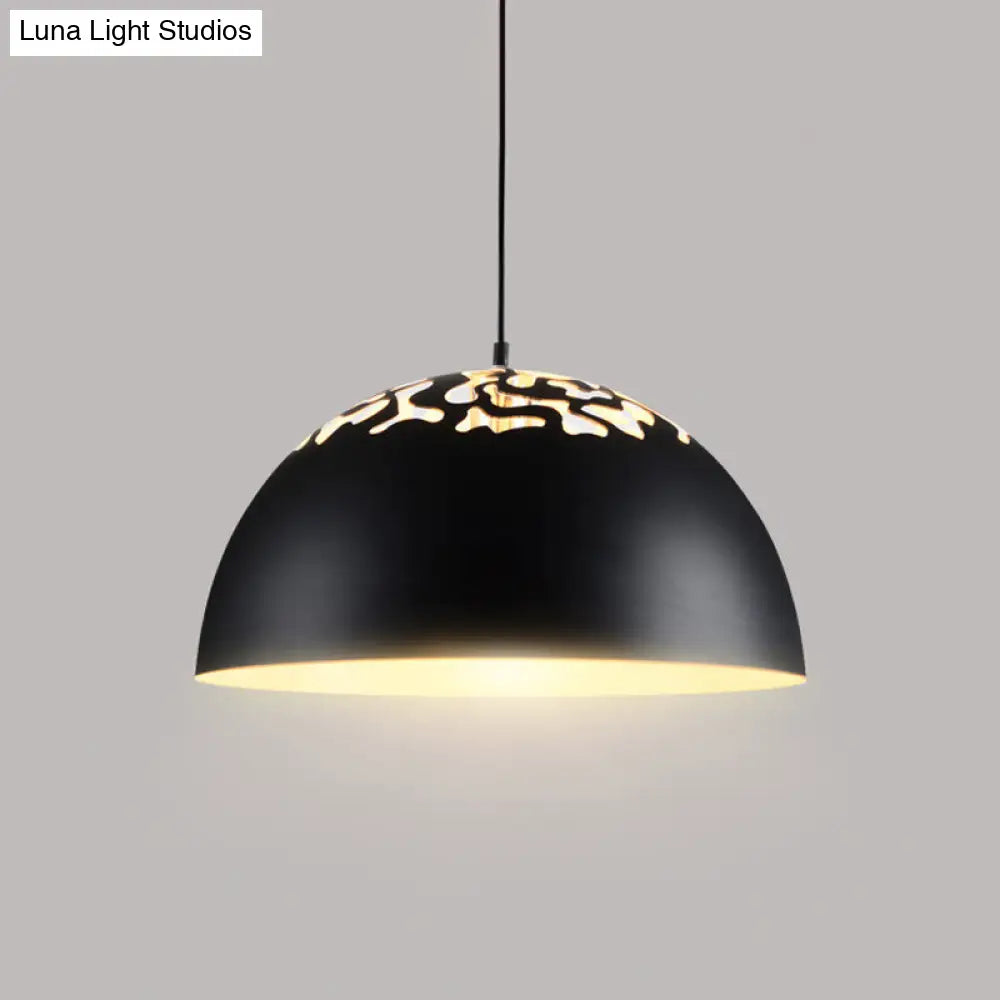 Nordic Dome Ceiling Pendant Light - 14’/16’ Wide 1-Light Iron Lamp With Hollowed Top Black/White